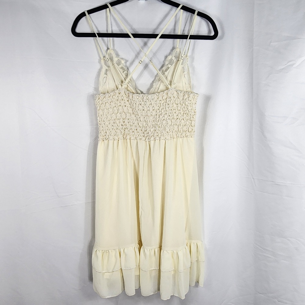 Womens Boho Lace Bodice Mini Dress Medium Cream Neutral Feminine Dainty Coquette - Picture 2 of 12